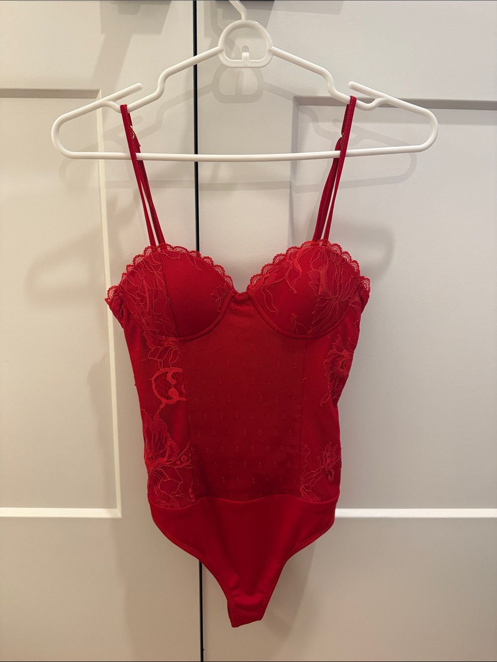 Lovers + Friends Red Lace Bodysuit